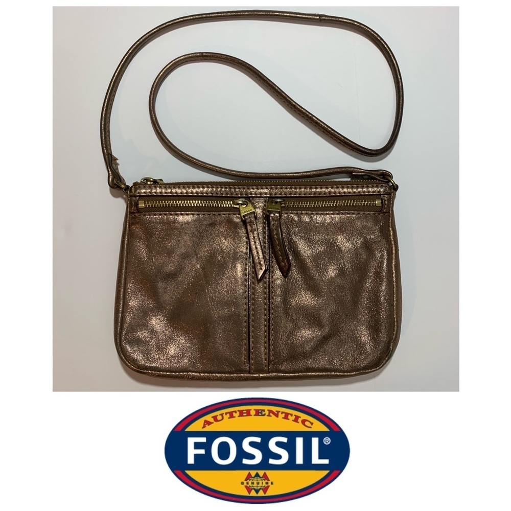 Fossil Metallic Bronze Leather Crossbody Erin Bag